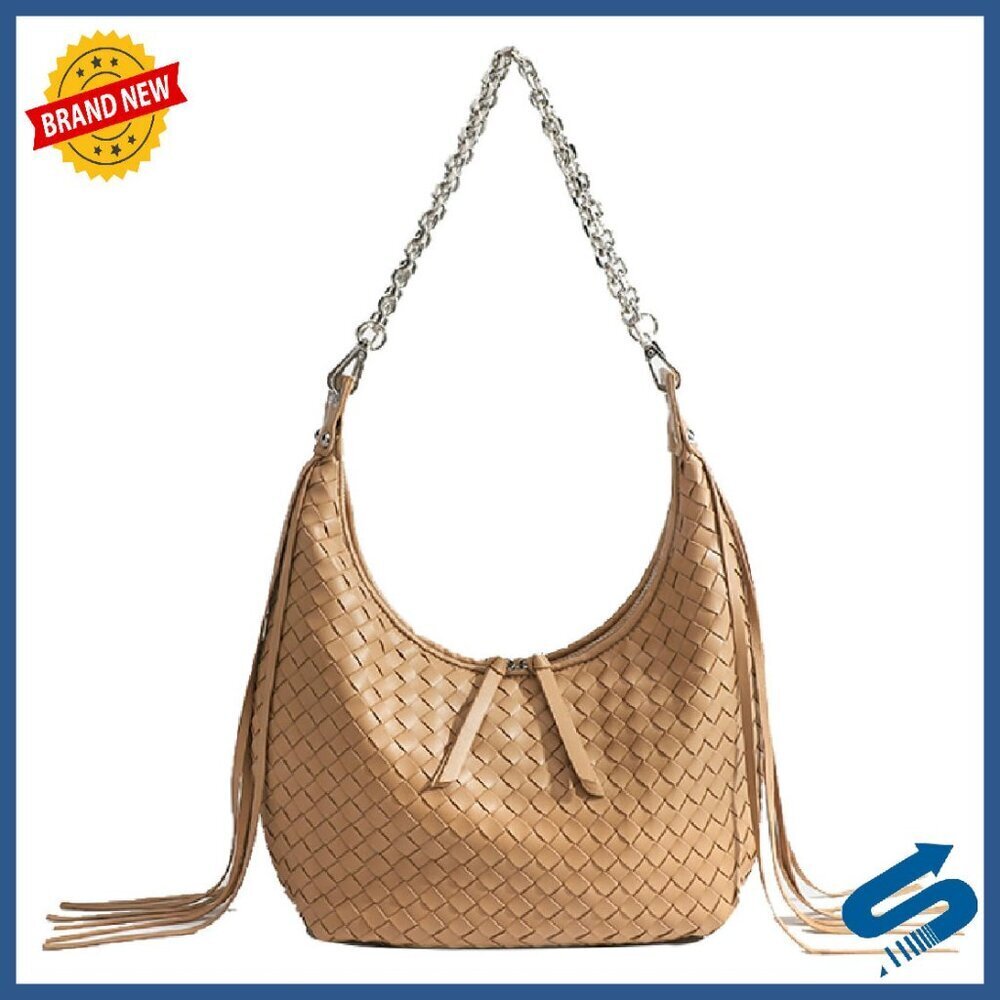 Vegan Leather Woven Hobo Tote Bag with Fringe - Perfect for Travel & Daily Use